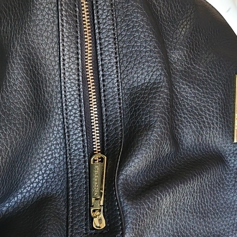 STEVE MADDEN Black Faux Leather Shoulder Large Hobo Shoulder Bag Tassel Charm - Picture 3 of 12